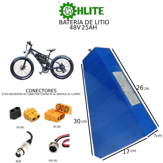 BATERÍA DE LITIO TRIANGULAR 48V 20AH a 40AH KIT DE BICI ELÉCTRICA