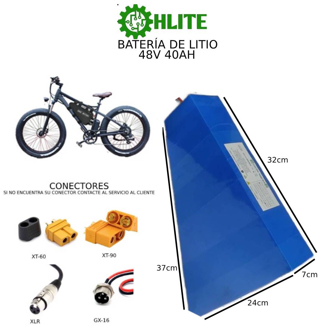 BATERÍA DE LITIO TRIANGULAR 48V 20AH a 40AH KIT DE BICI ELÉCTRICA