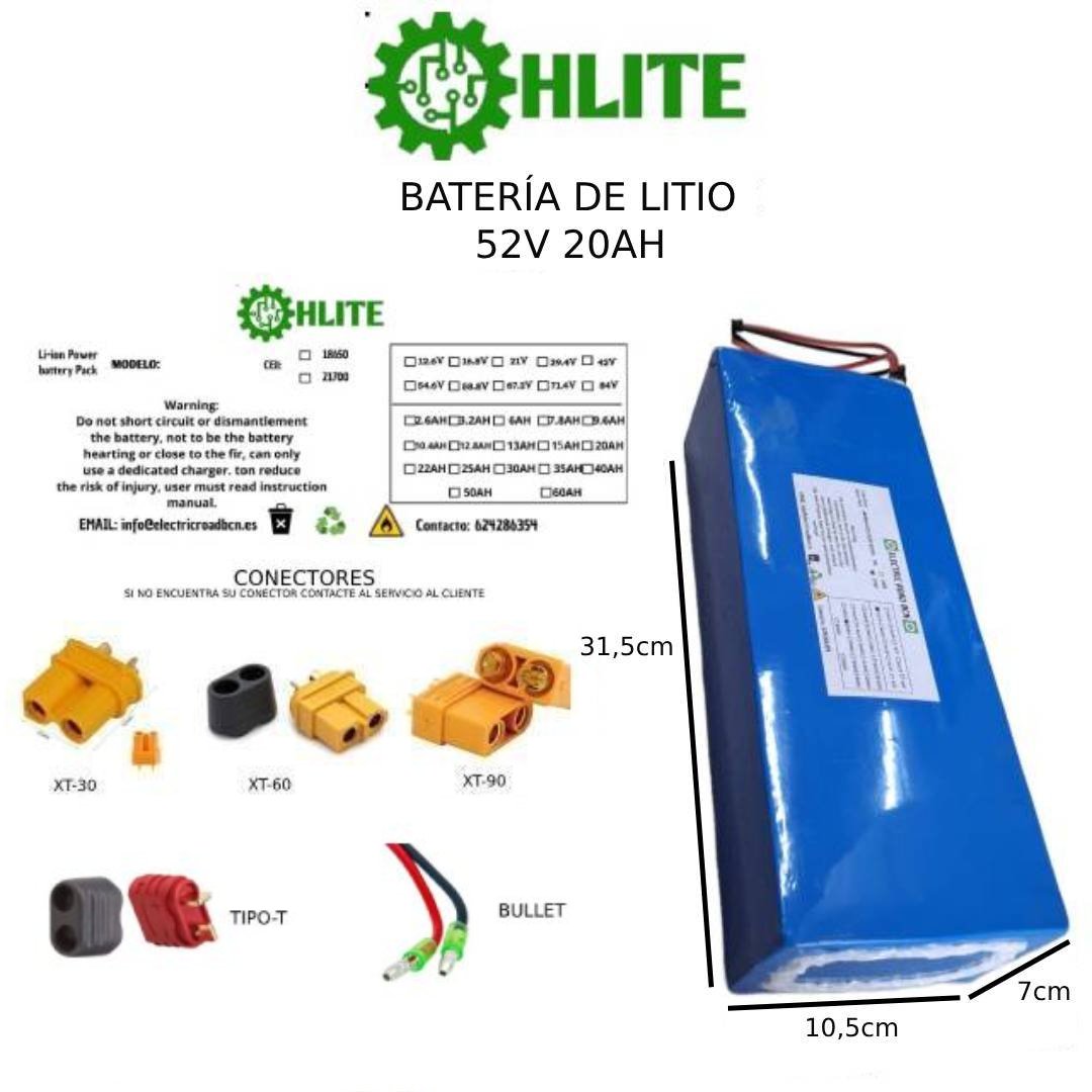BATERÍA DE LITIO 52V, 15AH a 25AH PATINETE ELÉCTRICO