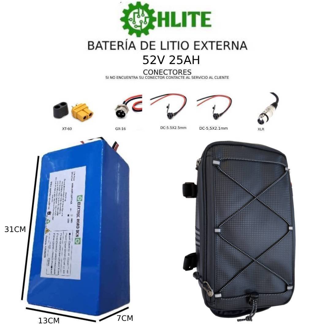 BATERÍA DE LITIO EXTERNA 52V VARIANTES DE 15AH; 20AH; 25AH; 30AH