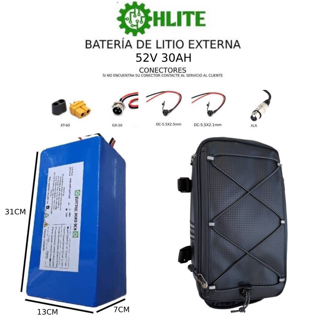 BATERÍA DE LITIO EXTERNA 52V VARIANTES DE 15AH; 20AH; 25AH; 30AH