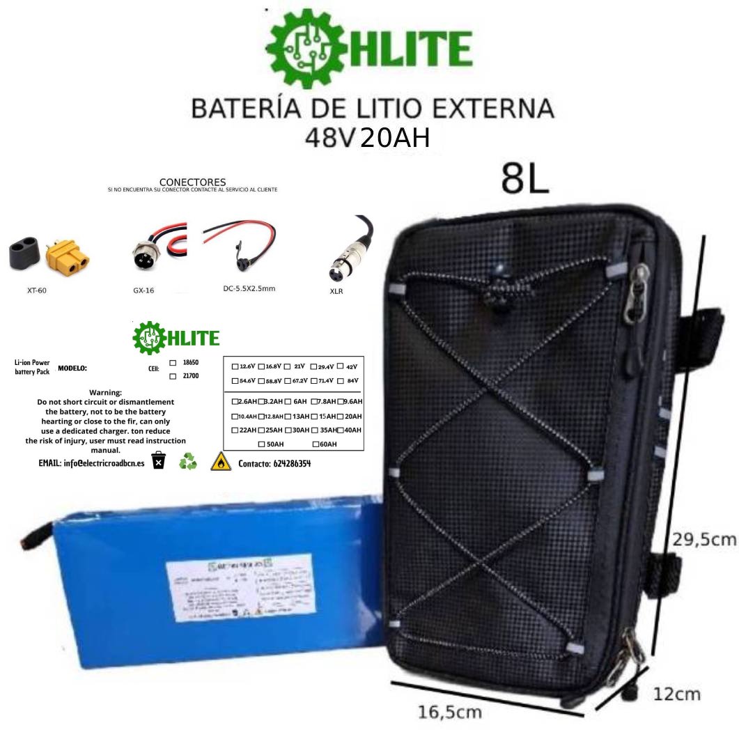 BATERÍA DE LITIO EXTERNA 48V VARIANTES DE 15AH; 20AH; 25AH; 30AH