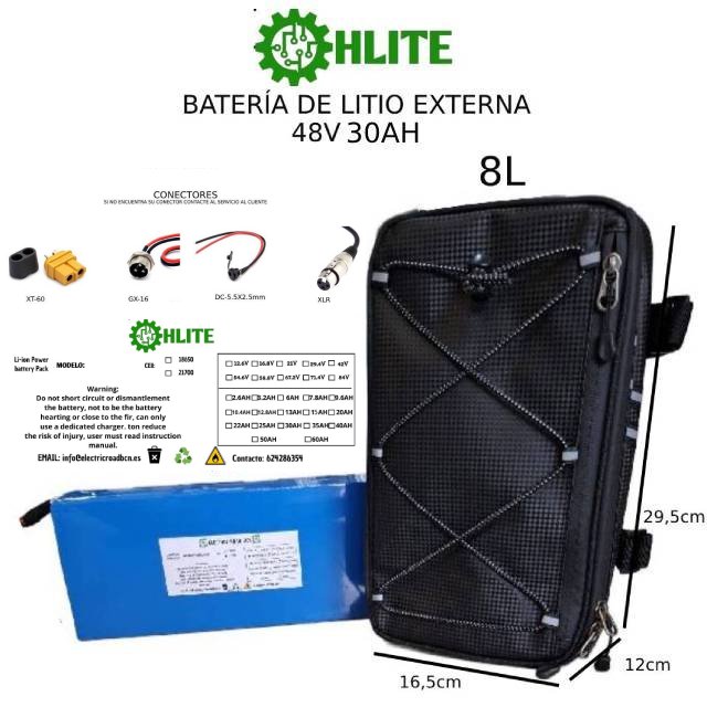 BATERÍA DE LITIO EXTERNA 48V VARIANTES DE 15AH; 20AH; 25AH; 30AH
