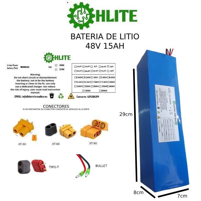 BATERÍA DE LITIO 48V 15AH a 25AH PATINETE ELÉCTRICO SMARGYRO, ZWHEEL, ZRINO