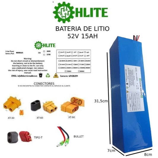 BATERÍA DE LITIO 52V, 15AH a 25AH PATINETE ELÉCTRICO
