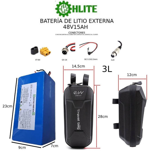 BATERÍA DE LITIO EXTERNA 48V VARIANTES DE 15AH; 20AH; 25AH; 30AH