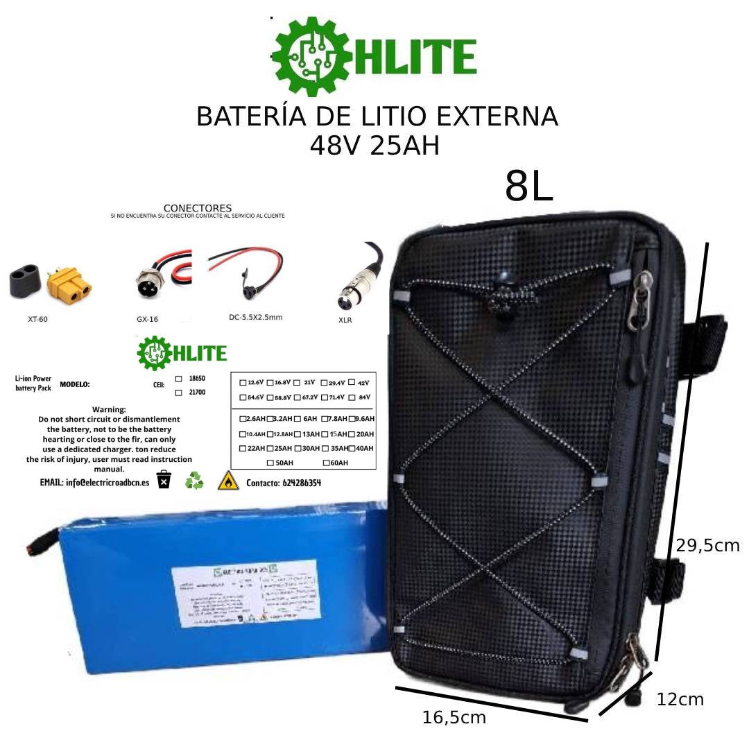 BATERÍA DE LITIO EXTERNA 48V VARIANTES DE 15AH; 20AH; 25AH; 30AH